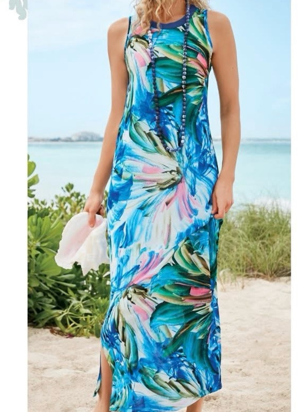 Soft Surroundings Penelope Sleeveless Tropical Blue Maxi Dress